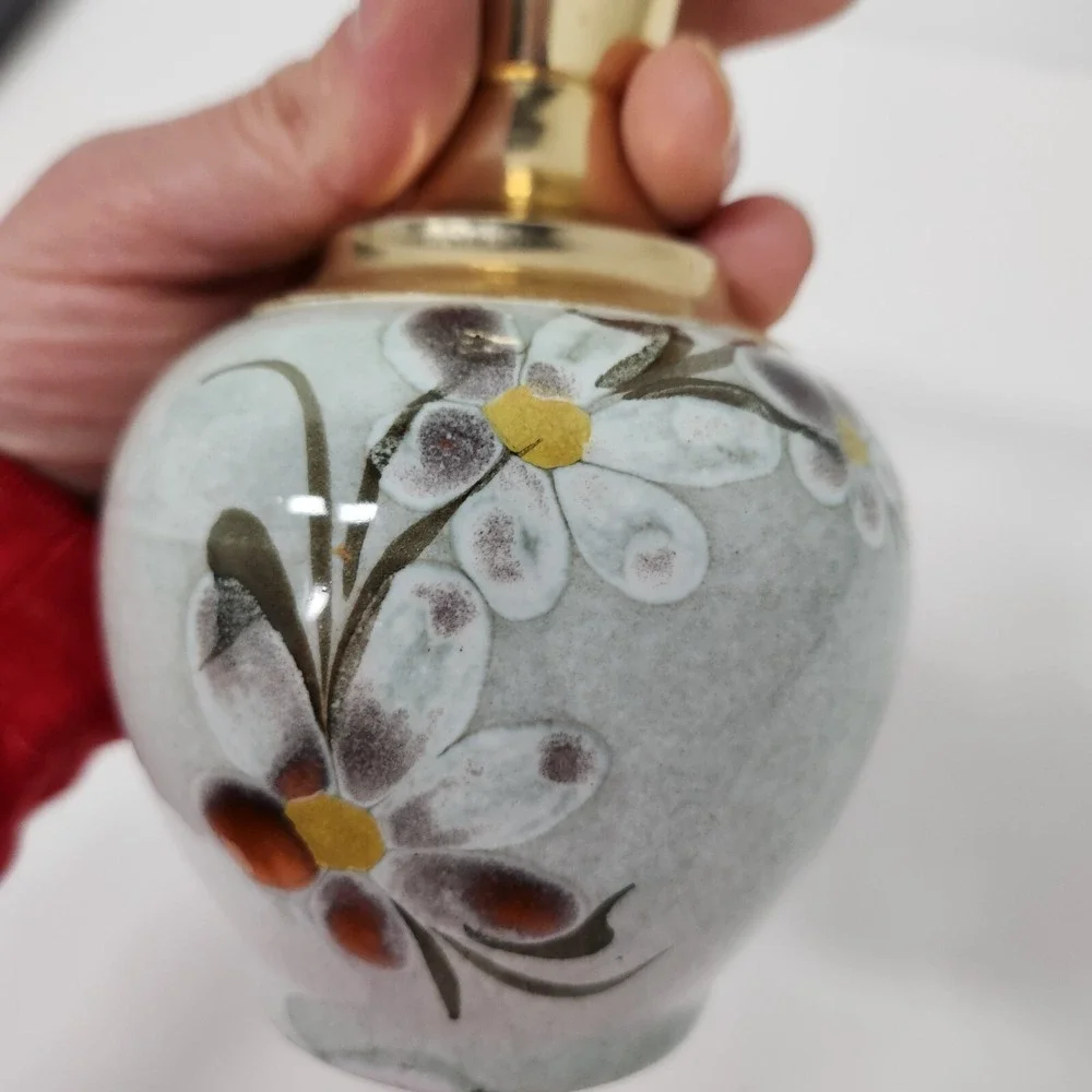Vintage Dore A Lor Fin France Ceramic Floral Vase Gilded Fine Gold Mid Century
